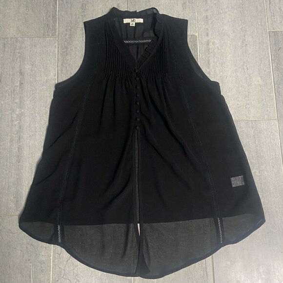 Ya Los Angeles Sheer Hi Low Sleeveless Blouse Split Front Black Sz Medium - Picture 1 of 12